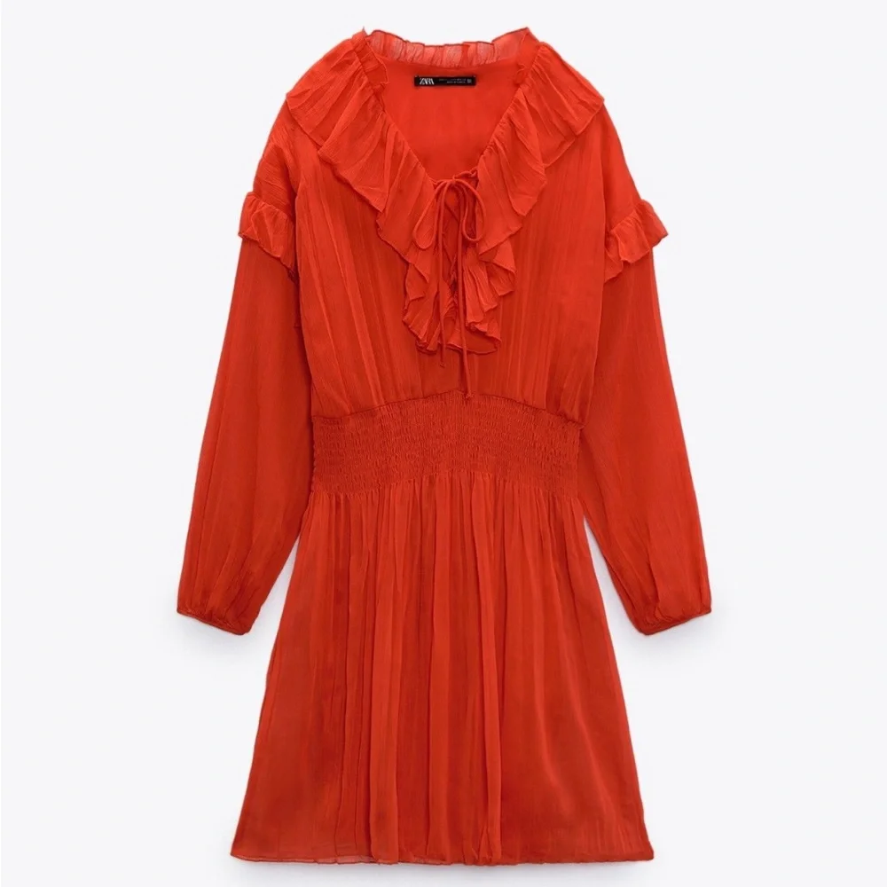 NWOT Zara Red Chiffon Dress Size Medium 9878/070/600 - Picture 3 of 4